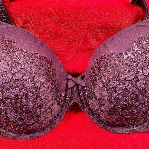 PURPLE w METALLIC LACE BODY BY VICTORIA LINED 34D - Picture 2 of 6